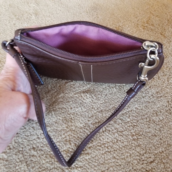 Coach Brown Pebble Leather Wristlet - Picture 3 of 6